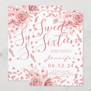 Invitation Rose Gold Sweet 16 Parties scintillant Confetti Fl