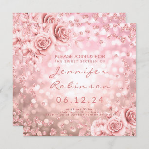 Invitation Rose Gold Sweet 16 Parties scintillant d'anniversa