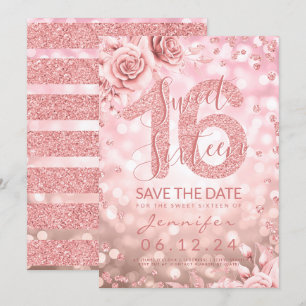 Invitation Rose Gold Sweet 16 Parties scintillant d'anniversa
