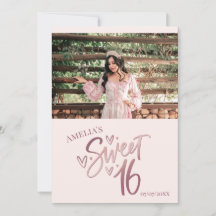 Rose Gold Sweet 16 Thank you card Template