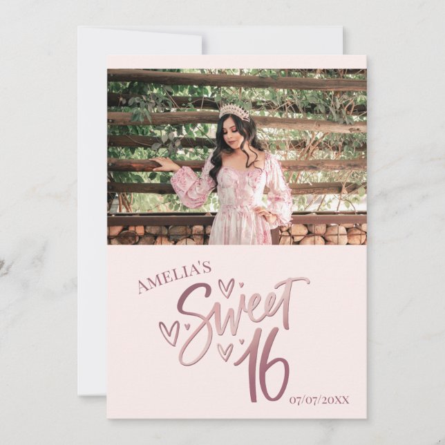 Invitation Rose Gold Sweet 16 Thank you card Template (Devant)