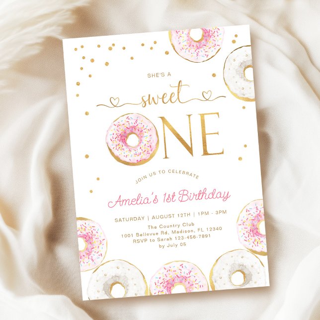 Invitation Rose Gold Sweet One Donuts 1er anniversaire (Créateur téléchargé)