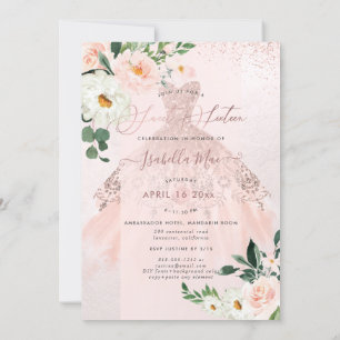 Invitation Rose Gold Sweet Seize Fleurs Aquarelles Blush