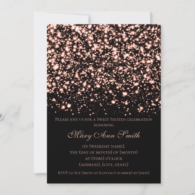 Invitation Rose Gold Sweet sixteen Party Midnight Glam (Devant)