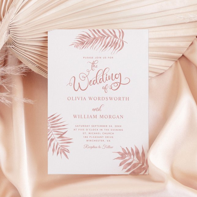 Invitation Rose Gold Tropical Mariage Feuilles de Palmier  (Créateur téléchargé)