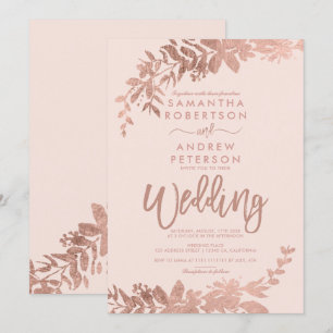 Invitation Rose Gold typographie florale blush chic mariage