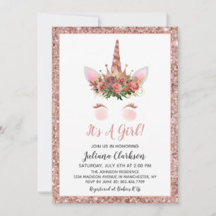 Invitation Rose Gold Unicorn Princess Baby shower