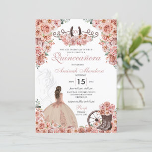 Invitation Rose Gold Western Charra Floral Boots Quinceañera