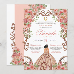 Invitation Rose Gold Western Charro Rustique rose Quinceanera