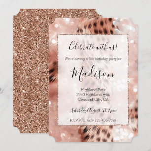 Invitation Rose Gold & White Leopard Glitz Parties scintillan