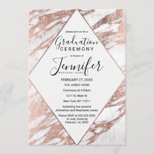 Invitation Rose Gold White Modern Marble Graduation