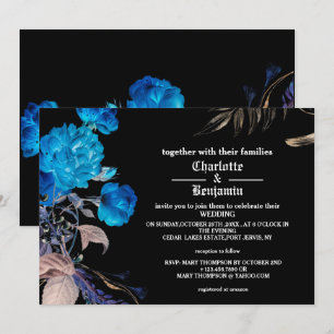 Invitation Rose gothique bleu foncé et or Mariage