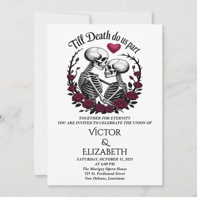 Invitation Rose gothique Jusqu'à la mort Do us Part Skeleton  (Devant)