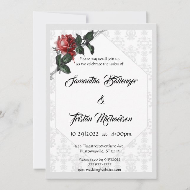 Invitation Rose gothique Mariage gothique en fil barbu (Devant)