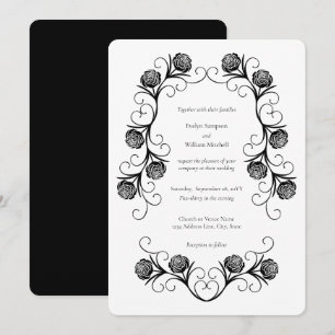 Invitation Rose gothique moderne tournoie Mariage noir et bla