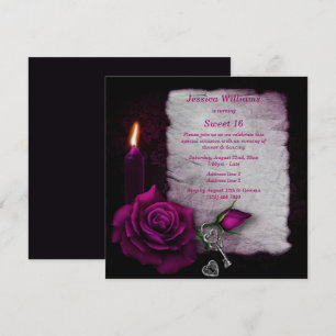Invitation Rose gothique romantique, bougie, clé & serrure Sw
