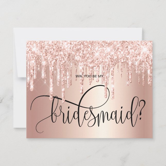 Invitation Rose gouttes de parties scintillant d'or serez-vou (Devant)