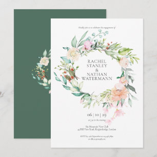 Invitation Rose Green Watercolor Garland Engagement Party