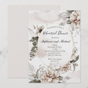 Invitation Rose Grey Floral Botanique Élégant Mariage officie