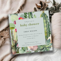 ROSE GRIS DÉSERT FLORAL CACTI BABY SHOWER FOLIAGE