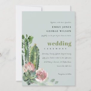 INVITATION ROSE GRIS DESERT FLORAL CACTI FOLIAGE MARIAGE