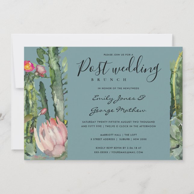 INVITATION ROSE GRIS DÉSERT FLORAL CACTI POST MARIAGE BRUCH (Devant)