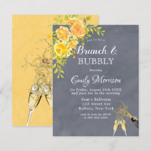 Invitation Rose gris jaune Peony Champagne Brunch & Bubbly