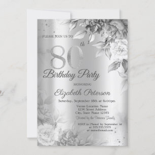 Invitation Rose gris Silver 80e fête d'anniversaire