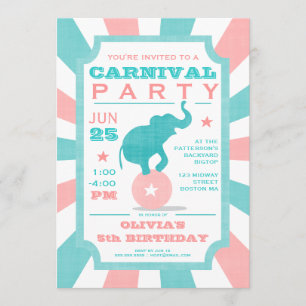 Invitation Rose  Gros anniversaire du Carnaval Turquoise