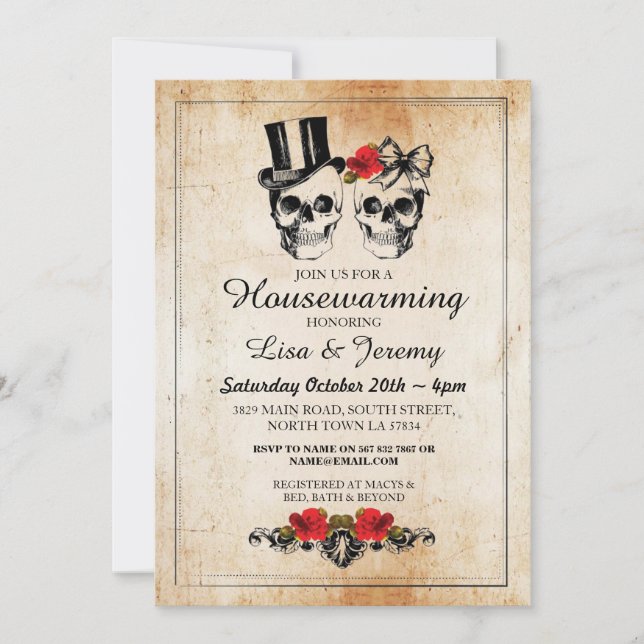 Invitation rose Halloween de crânes de pendaison (Devant)