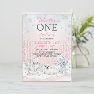 Invitation Rose Hiver Onederland Pailleté Argent 1er Annivers