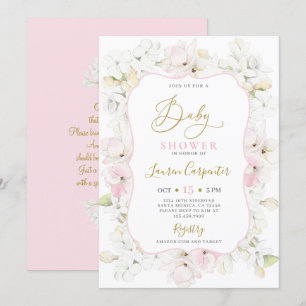 Invitation Rose Hydrangea Baby shower fille