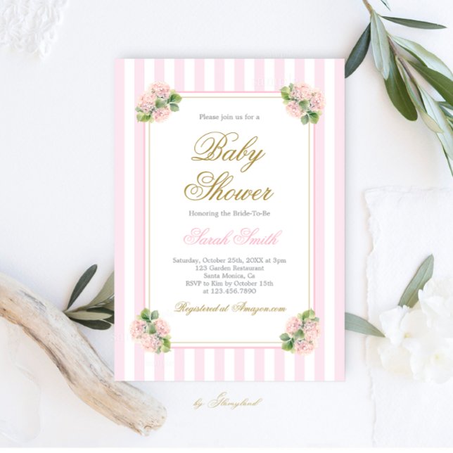 Invitation Rose Hydrangea Baby shower fille (Créateur téléchargé)