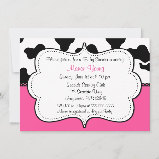 Invitation Rose Invitaiton d'impression de vache (Devant)