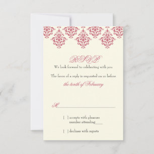 Invitation Rose ivoire arabesque damas floral réponse mariage