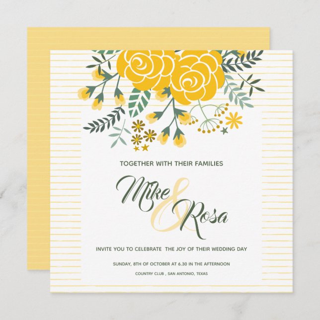 Invitation Rose jaune du Texas - En vichy avec Mariage Rose (Devant / Derrière)