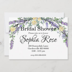Invitation Rose jaune lavande et eucalyptus Baby shower de ma
