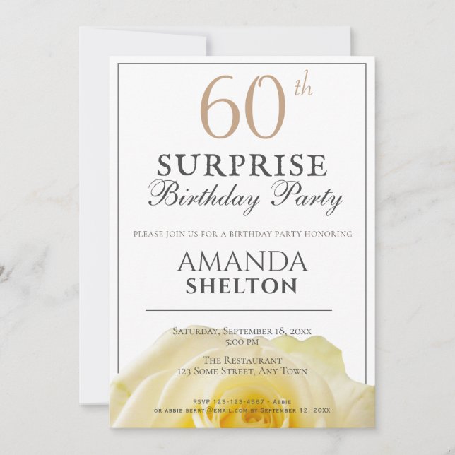 Invitation Rose jaune moderne 60e fête d'anniversaire surpris (Devant)