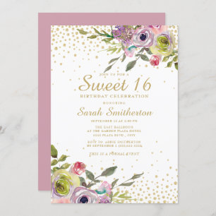 Invitation Rose Jaune Parties scintillant or Floral Douce 16 