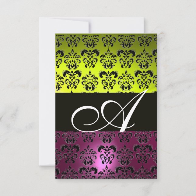 Invitation ROSE JAUNE PURPLE BLACK DAMASK MONOGRAM fuchsia (Devant)