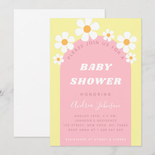 Invitation Rose Jaune Retro Boho Arch Daisy Baby shower migno
