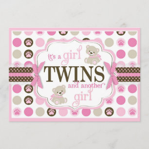 Invitation Rose jumeau de baby shower d'ours de nounours de