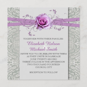 Invitation Rose Lavender Grey Silver Mariage damassé Invitati