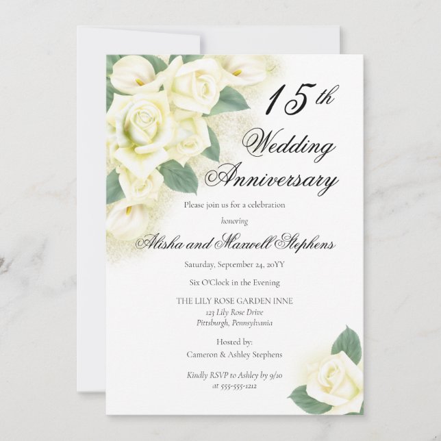 Invitation Rose | Lily Floral 15ème fête Mariage (Devant)