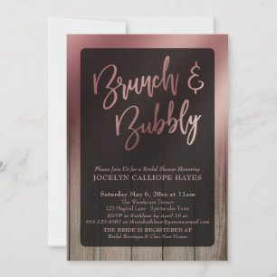 Invitation Rose lisse Grange Or Bois Brunch & Bubbly