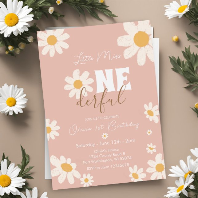 Invitation Rose Little Miss ONEderful Daisy Flowers Anniversa (Créateur téléchargé)