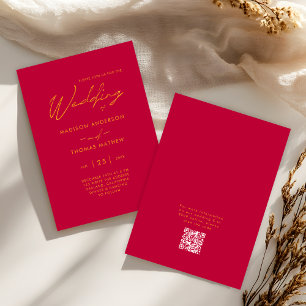 Invitation Rose Magenta Or Typographie Moderne RSVP Mariage