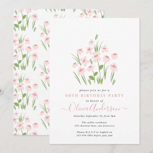 Invitation Rose marguerite floral élégant 60e anniversaire (Devant / Derrière)