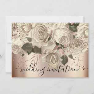 Invitation Rose Mariage nuptial Ivory Roses Wreath Sepia