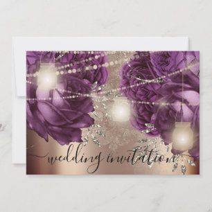 Invitation Rose Mariage nuptiale Lumières argentées Roses vio